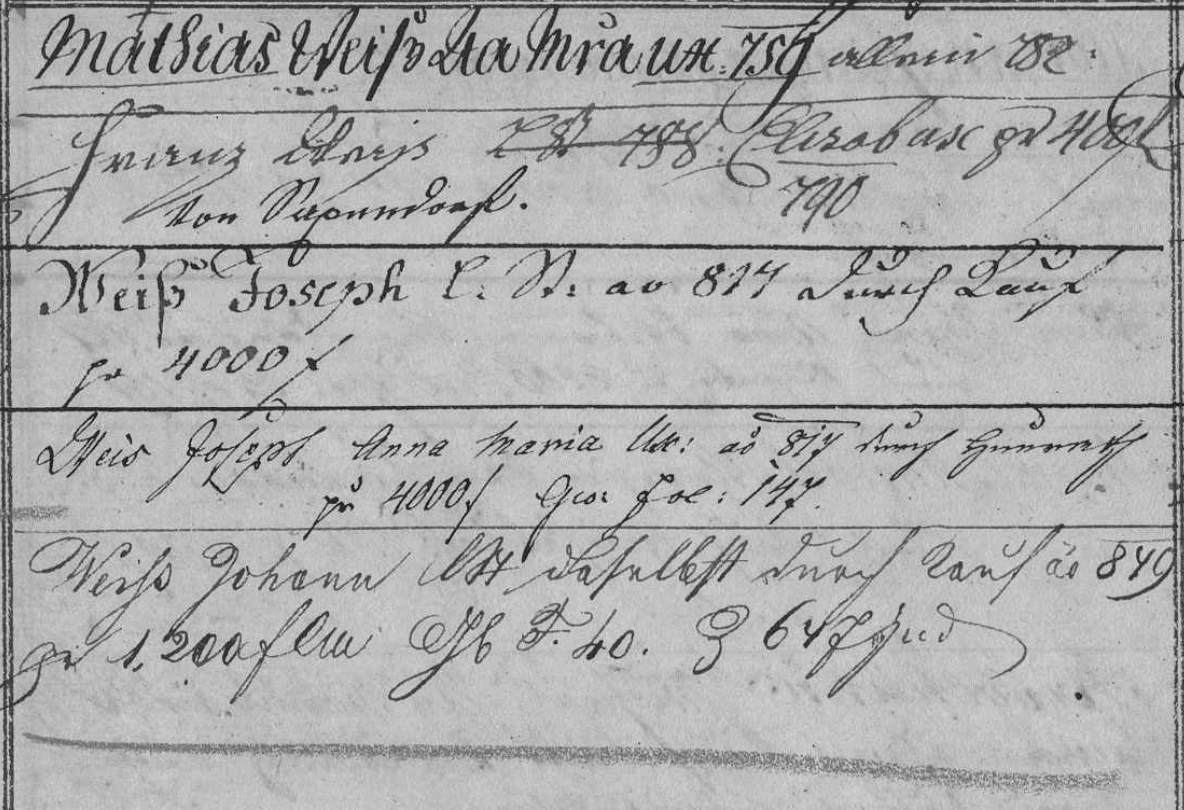 Besitzerkette Eintrag Grundbuch Sachsendorf, Quellenangabe siehe Ende des Posts