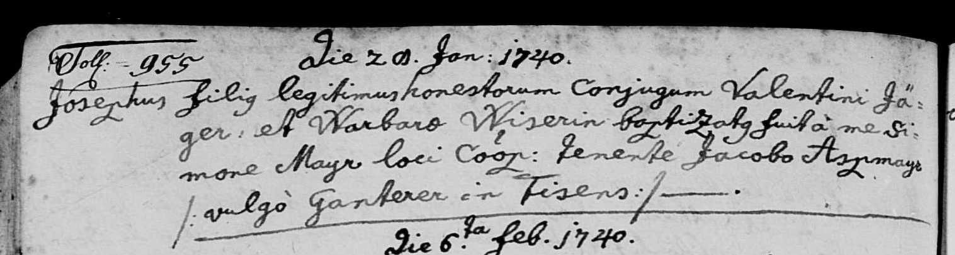 1740 Jäger Joseph Taufe